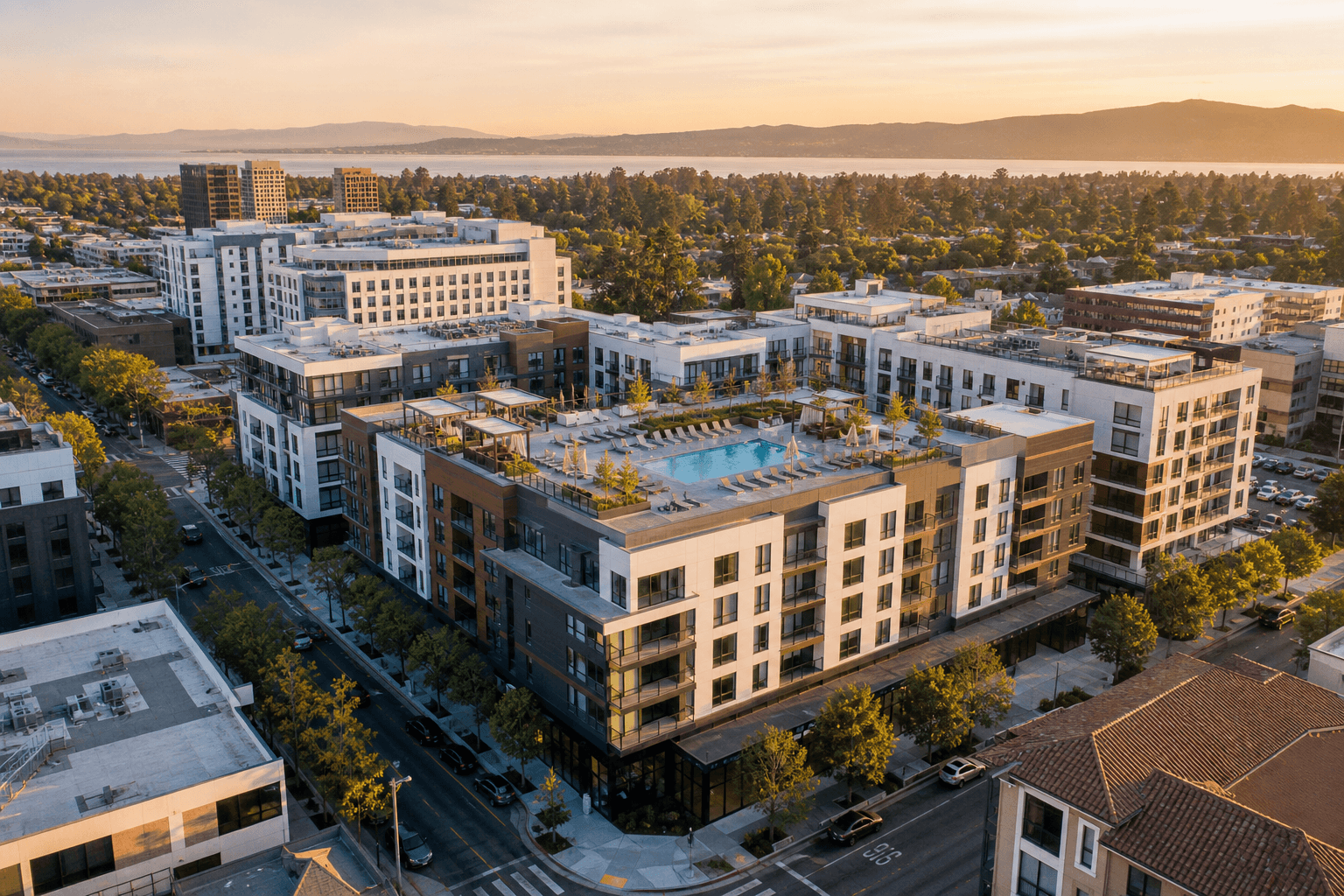 Aerial view of Bay Area apartment complex